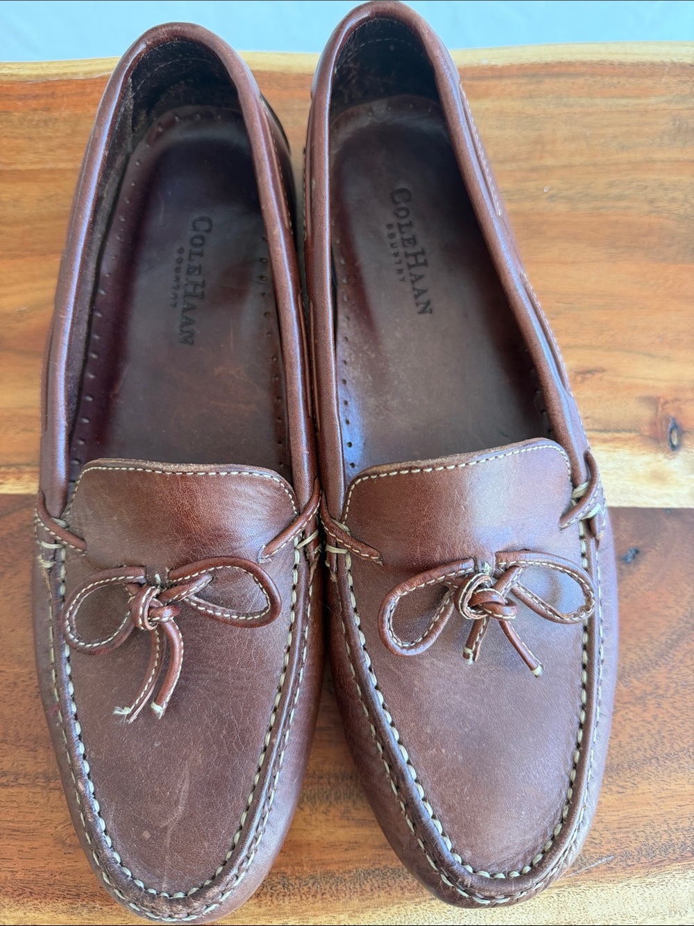 Vintage Cole Haan Brown Leather Bow-Tie Moccasin Loafers